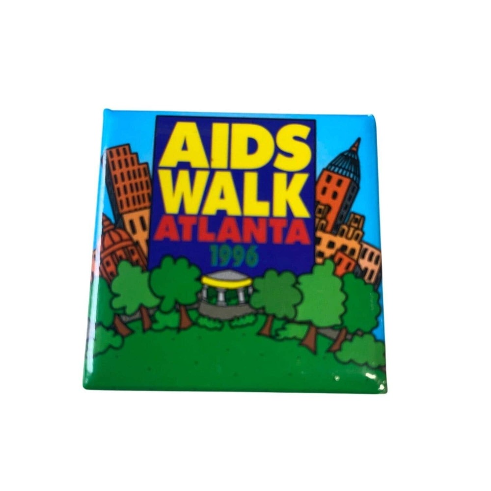 AIDS Walk Atlanta 1996 Collectible Pinback Button Square 1.25" Colorful Design